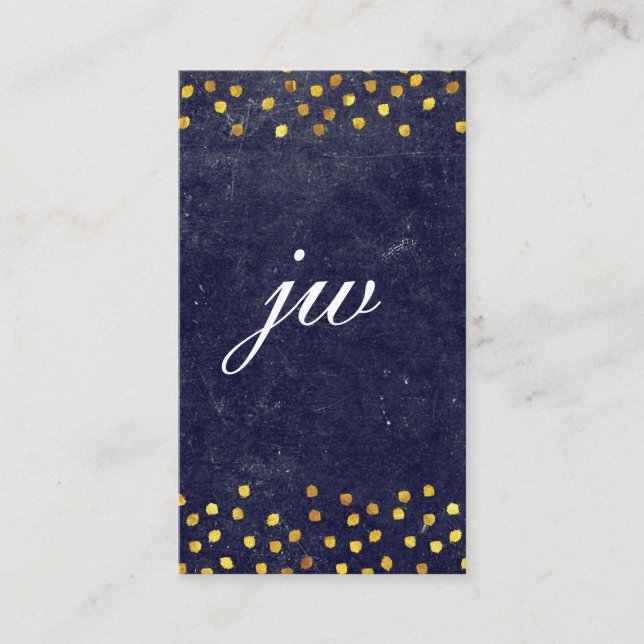 chic blue texture with golden spots monogram business card (Front)