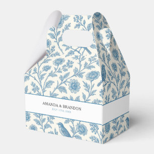 Chic Blue Toile de Jouy Floral Border Wedding Favor Boxes
