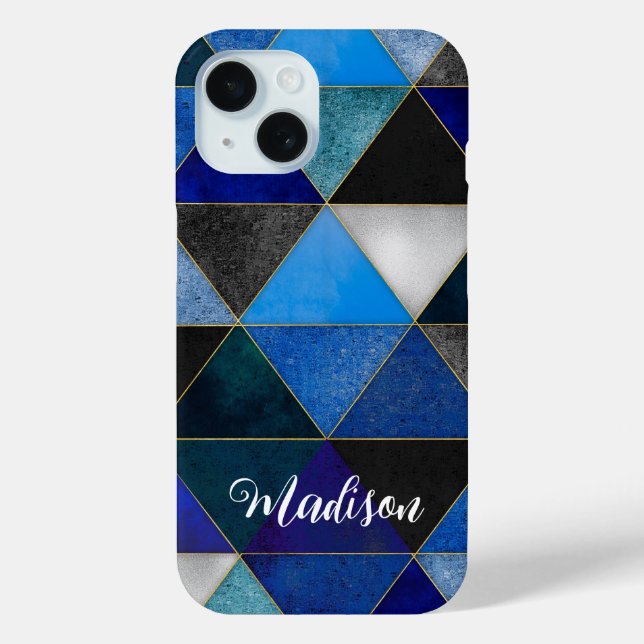 Chic blue turquoise grey geometric Case-Mate iPhone case (Back)