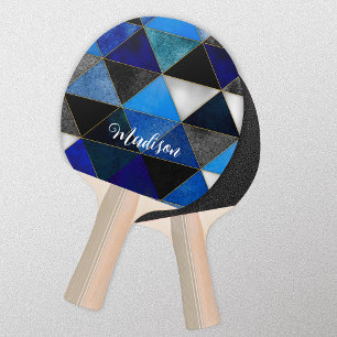 Chic blue turquoise grey geometric ping pong paddle