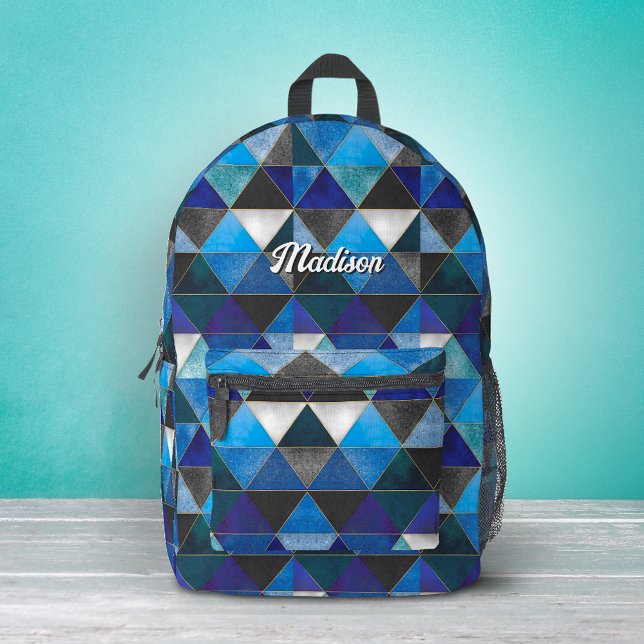 Chic blue turquoise grey geometric printed backpack (Creator Uploaded)
