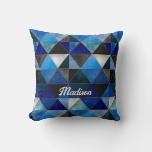 Chic blue turquoise grey geometric throw pillow