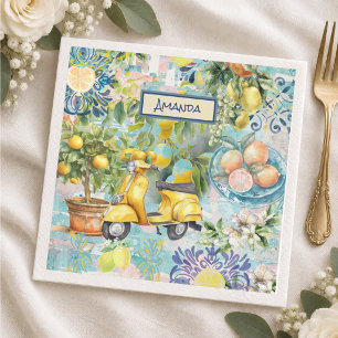 Chic Blue Turquoise Sicilian Citrus Floral Napkins