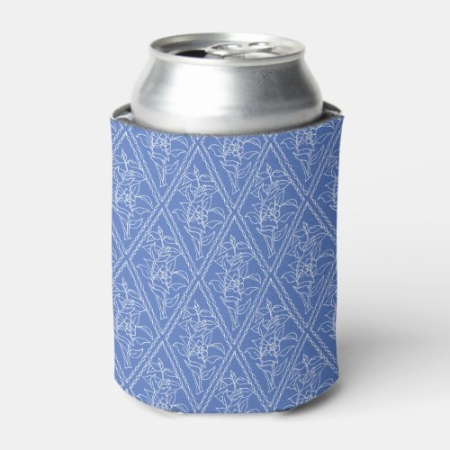 Chic Blue Vintage Periwinkle Floral Pattern Can Cooler