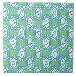 Chic Blue Vintage Periwinkle Floral Pattern Ceramic Tile