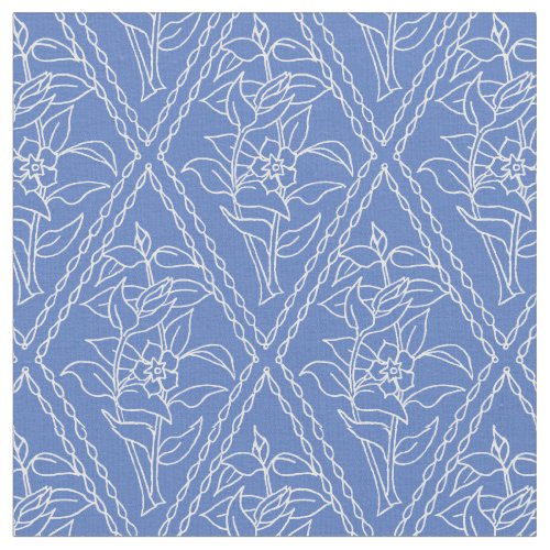 Chic Blue Vintage Periwinkle Floral Pattern Fabric
