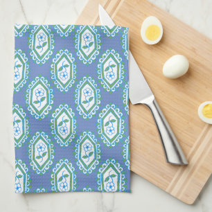 Chic Blue Vintage Periwinkle Floral Pattern Kitchen Towel