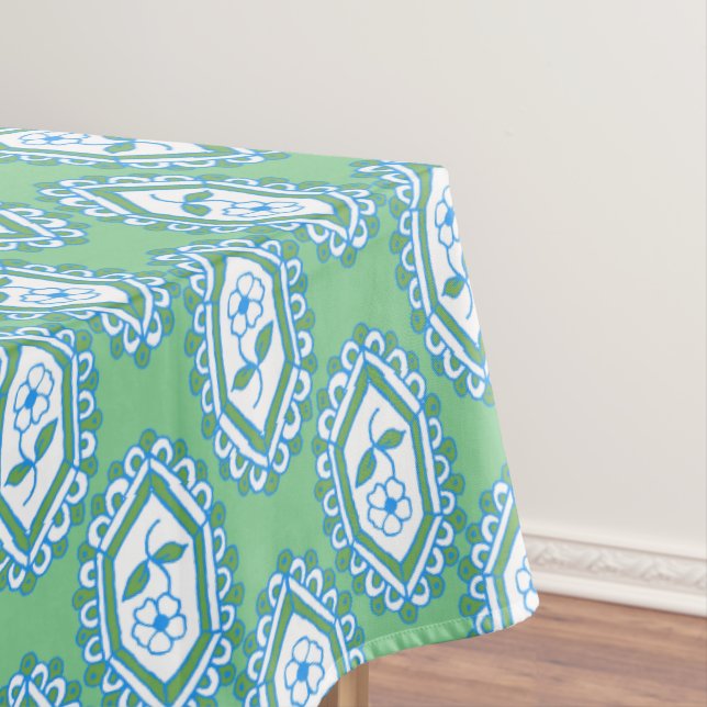 Chic Blue Vintage Periwinkle Floral Pattern Tablecloth (In Situ)