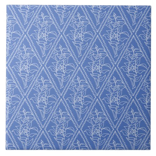 Chic Blue Vintage Periwinkle Floral Pattern Tile