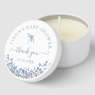Chic Blue Watercolor Floral Baby Shower Thank You Mini Candle Favors