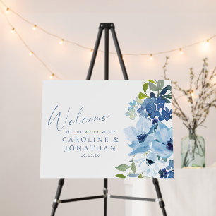 Chic Blue Watercolor Floral Custom Wedding Welcome Foam Board