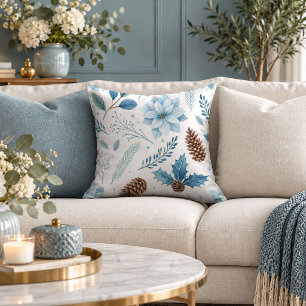 Chic Blue Watercolor Floral Throw Pillow Design Ar
