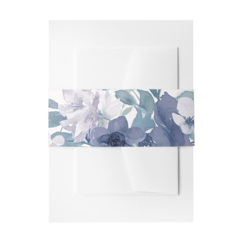 Chic Blue Watercolor Floral Wedding Invitation Belly Band