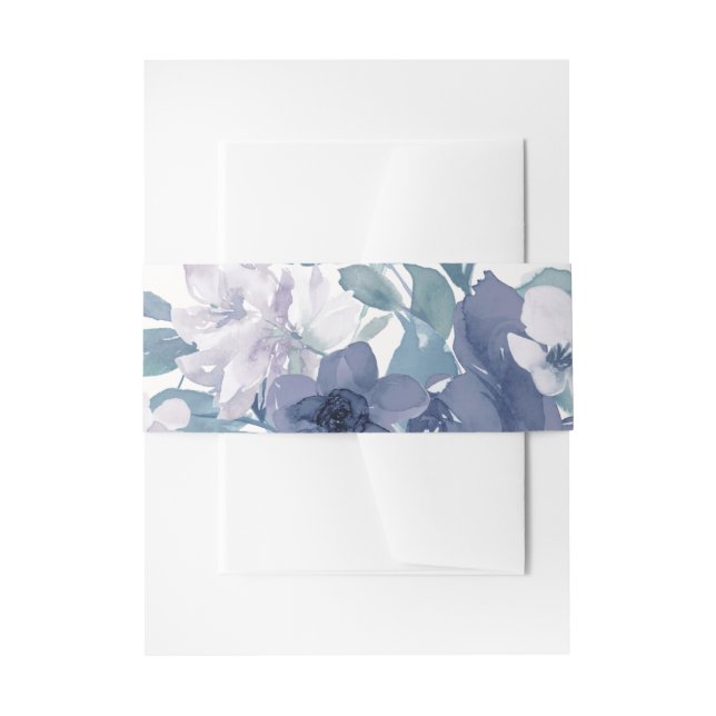 Chic Blue Watercolor Floral Wedding Invitation Belly Band (Front Example)