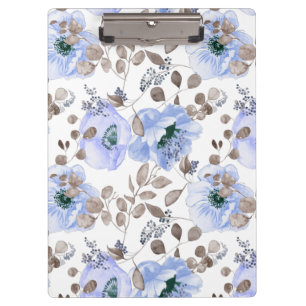 Chic Blue Watercolor Flowers Clipboard