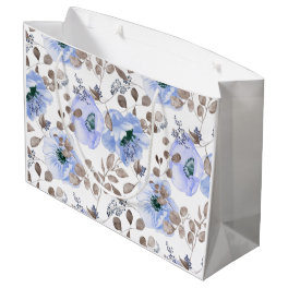 Chic Blue Watercolor Flowers Large Gift Bag