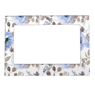 Chic Blue Watercolor Flowers Magnetic Frame