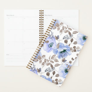 Chic Blue Watercolor Flowers Planner