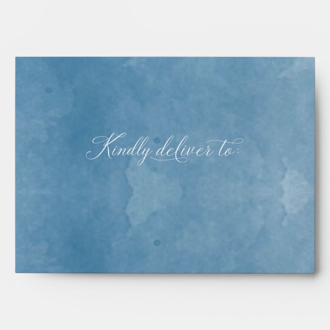 Chic Blue Watercolor, Monogram Wedding Envelope (Front)
