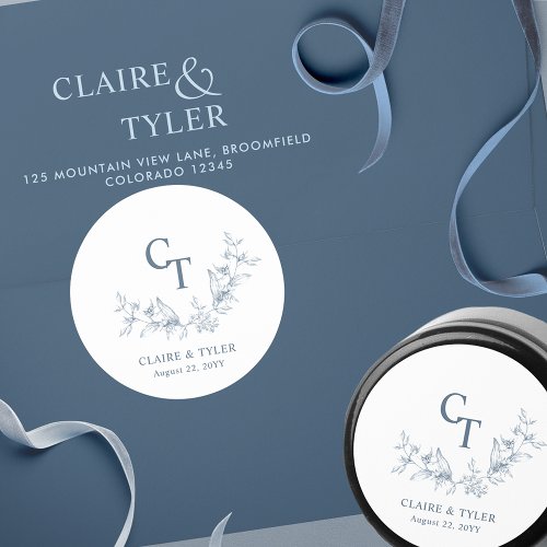 Chic Blue Wedding Monogram Envelope Seal  Favor