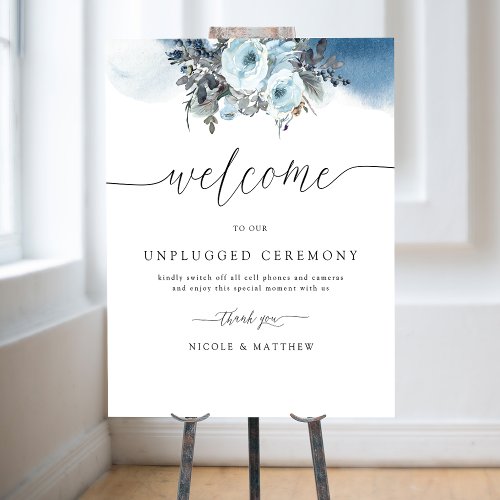 Chic Blue Wedding Unplugged Ceremony Welcome Sign