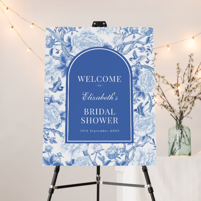 Chic Blue White Chinoiserie Bridal Shower Welcome Foam Board (In Situ (Stand))