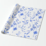 Chic Blue White Chinoiserie Floral Porcelain Wrapping Paper<br><div class="desc">This chinoiserie-inspired design features elegant botanical florals and greenery in delft blue and white.</div>