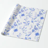 Blue and White Traditional Chintz Pattern Wrapping Paper