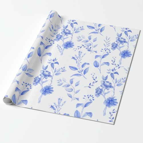 Chic Blue White Chinoiserie Floral Porcelain Wrapping Paper