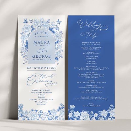 Chic Blue White Chinoiserie Floral Wedding Program