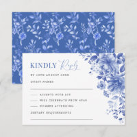 Chic Blue White Chinoiserie Floral Wedding RSVP