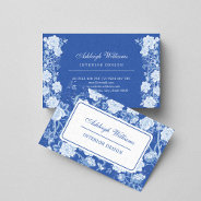 Chic Blue White Chinoiserie Flower Interior Design Business Card at Zazzle