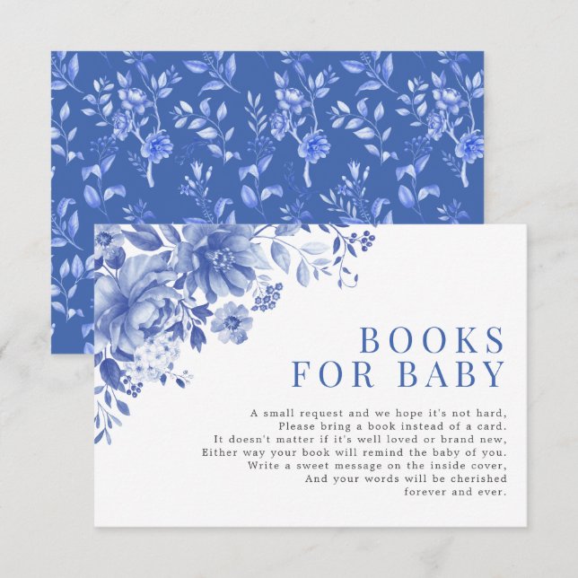 Chic Blue White Chinoiserie Garden Books for Baby Enclosure Card (Front/Back)