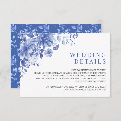 Chic Blue White Chinoiserie Garden Wedding Details Enclosure Card