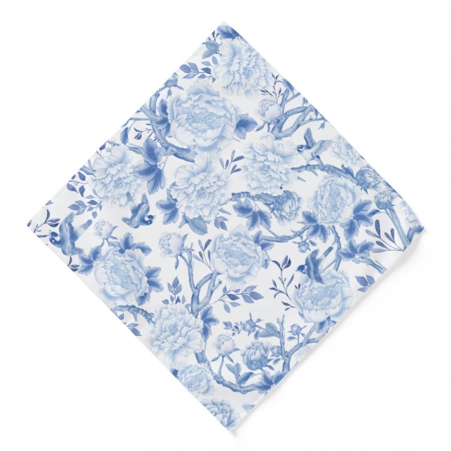 Chic Blue White Chinoiserie Pet Dog Bandana (Front)