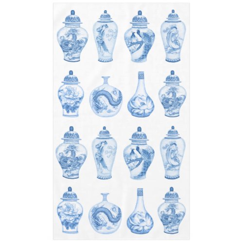 Chic Blue White Chinoiserie Porcelain Ginger Jars Tablecloth