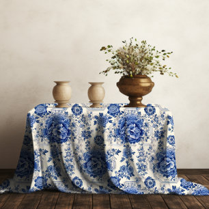 Chic Blue White Chinoiserie Toile Monogram Tablecloth