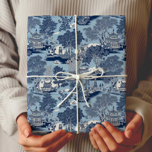 Chic Blue White Chinoiserie Willow Toile Cottage Wrapping Paper