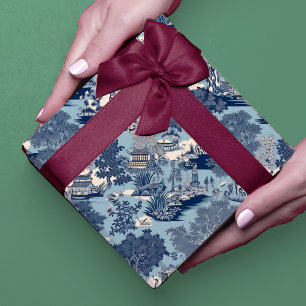 Chic Blue White Chinoiserie Willow Toile Cottage Wrapping Paper Sheets