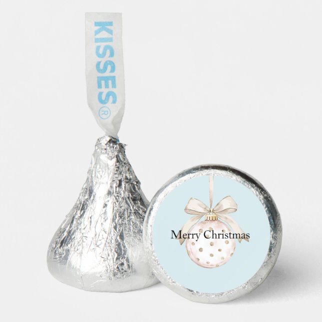 Chic Blue White Dots Bow Ornament Christmas Hershey®'s Kisses® (Front)