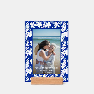 Chic Blue White Floral 70th Birthday Photo Holder
