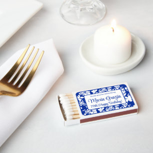 Chic Blue White Floral Birthday Party Favor Matchboxes
