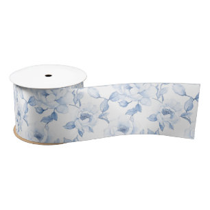 Chic Blue White Floral Bridal Shower Satin Ribbon
