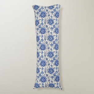 Chic Blue white floral chinoiserie toile monogram Body Pillow
