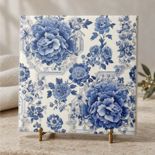 Chic Blue white floral chinoiserie toile monogram Ceramic Tile