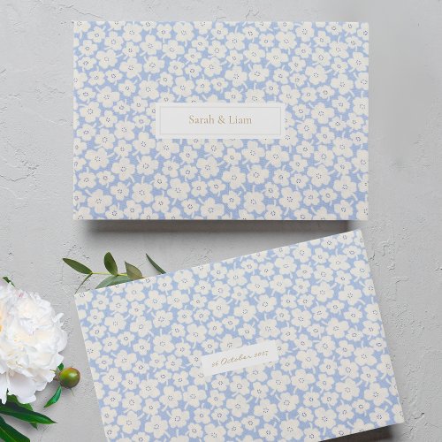 Chic Blue  White Floral Couple Wedding Guest Book