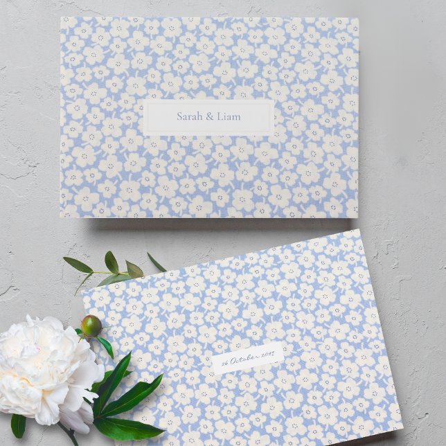 Chic Blue & White Floral Couple Wedding Guest Book (Creator Uploaded)