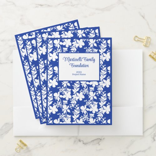 Chic Blue White Floral Pattern Business Pocket Folder