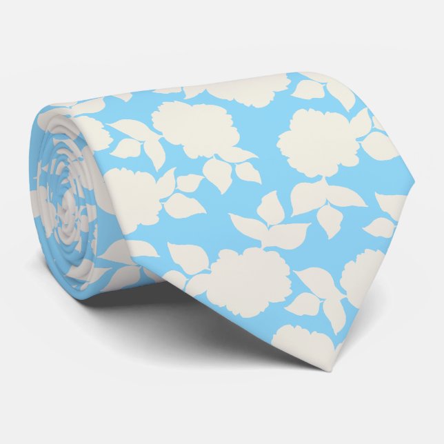 Chic blue &white floral pattern neck tie (Rolled)