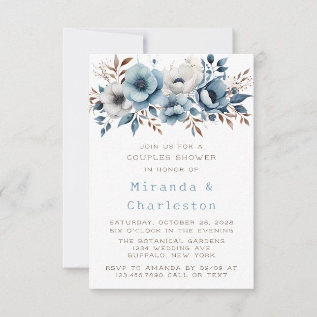 Chic Blue White Flower Wedding Couples Shower Invitation (Front)